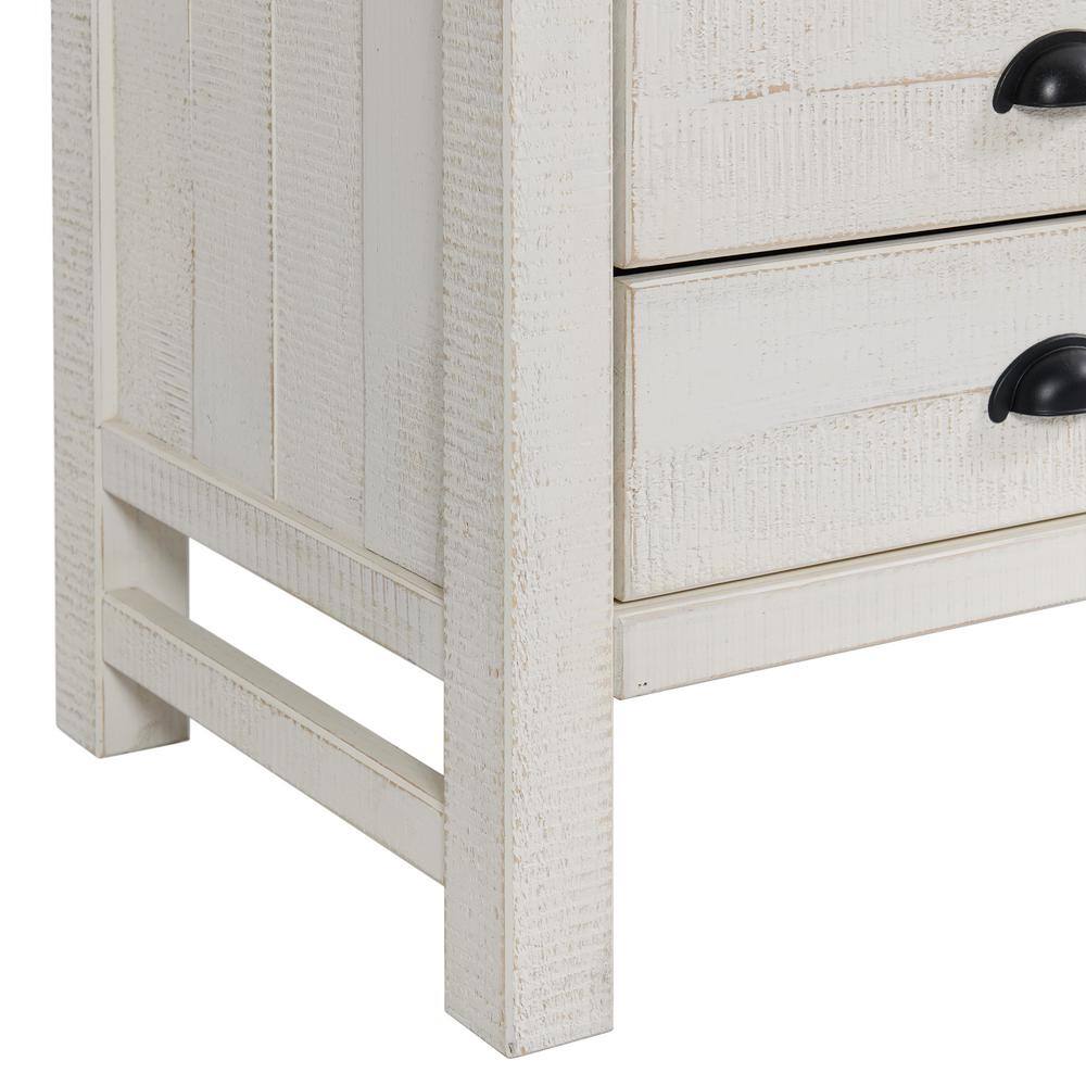 Windsor Driftwood White 2-Drawer Pine Wood Nightstand
