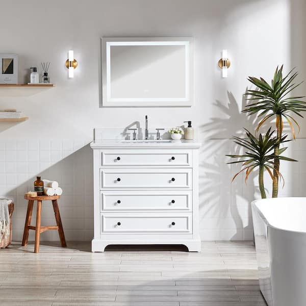 Xspracer Ashpy 36 in. W x 22 in. D x 36 in. H Freestanding Bath Vanity in White with Cultured Marble Top and 1 Porcelain Sink