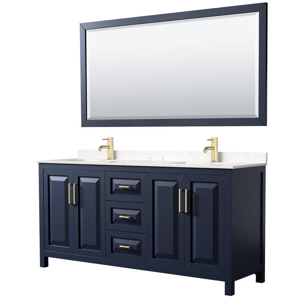 Daria 72" Dark Blue Double Bathroom Vanity with Light-Vein Carrara Marble Top
