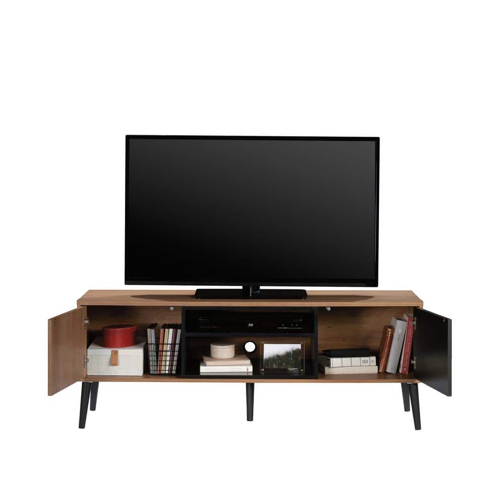 Serene Walnut and Black Modern TV Credenza with Cabinet