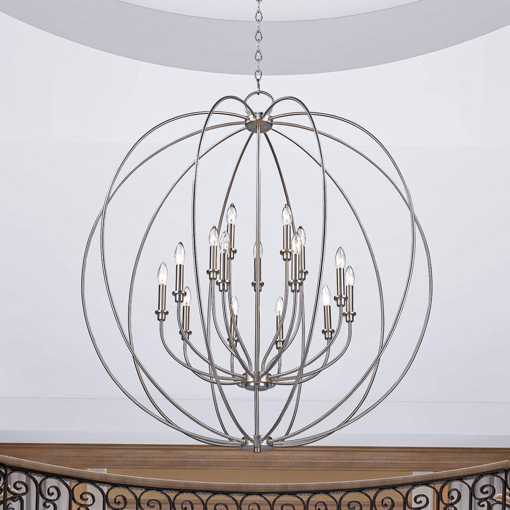 Elegant Brushed Nickel 15-Light Candelabra Chandelier