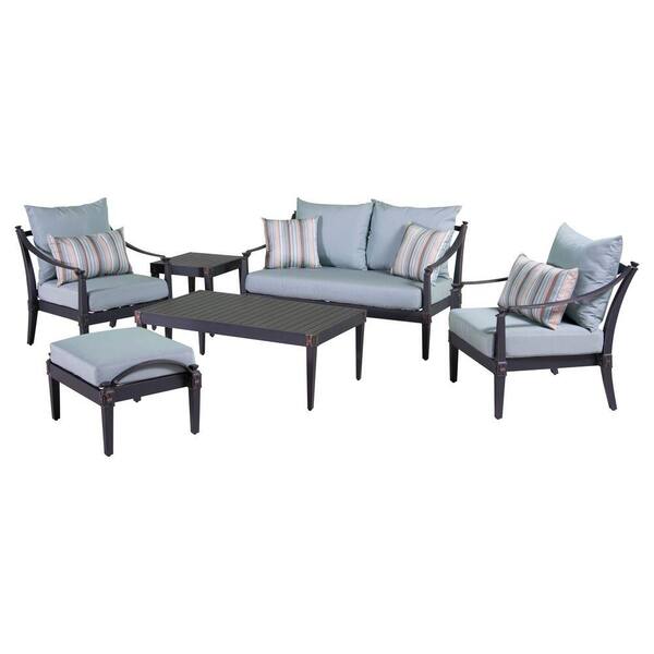 RST Brands Astoria 6-Piece Love and Club Patio Deep Seating Set with Bliss Blue Cushions