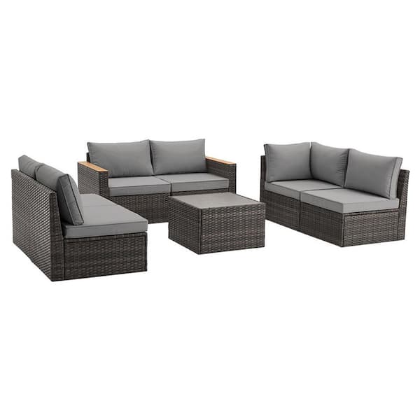Unbranded Gray Frame 7-Piece Wicker Outdoor Sofa Sectional Set with Gray Cushions, Outdoor Patio Furniture Exclusive Quick Install