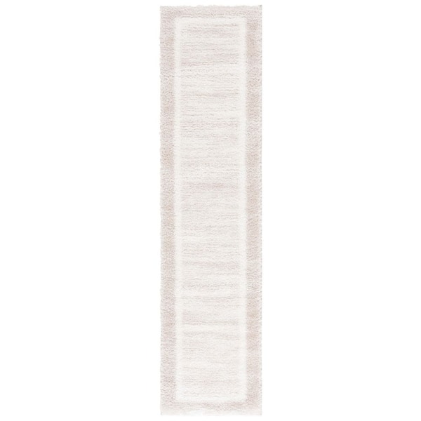SAFAVIEH Tahoe Shag 2 ft. x 8 ft. Beige/Ivory Distressed Border Runner Rug