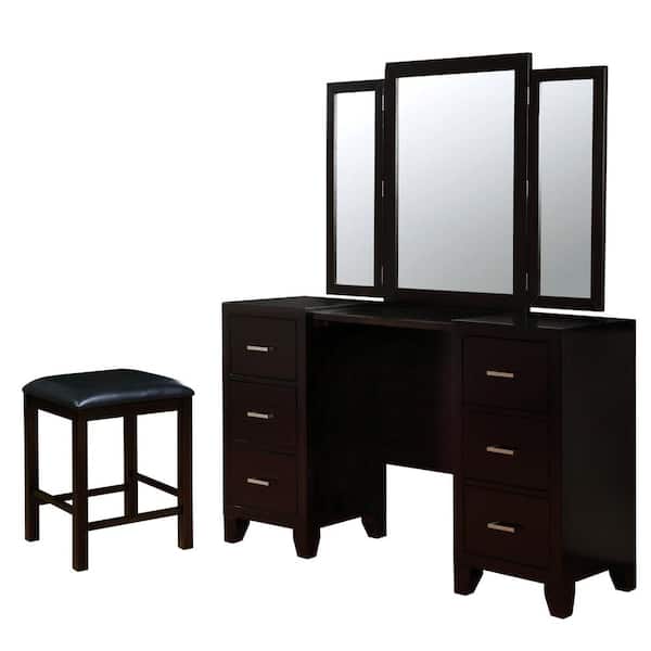 Furniture of America Windflower 3-Piece Espresso Vanity Set (71.88 in. H x 60 in. W x 17 in. D)