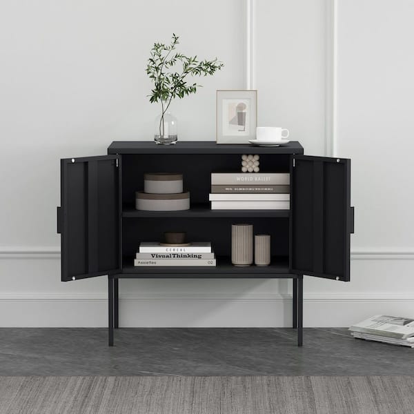 Manhattan Comfort Ava Black 24 in. H Modern Accent Cabinet with 2