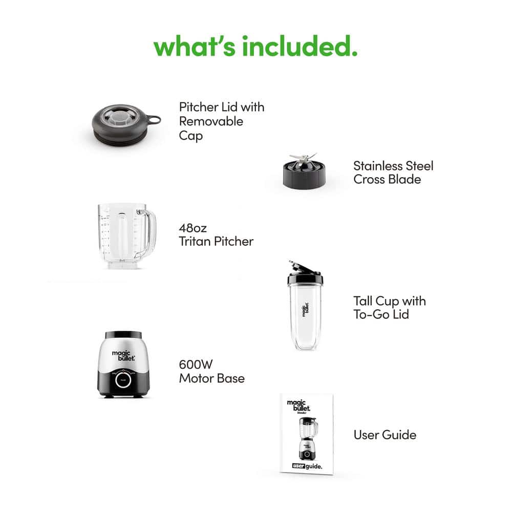 Magic Bullet Silver Countertop Blender with 48oz Pitcher and 20oz Cup