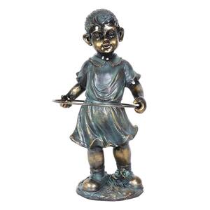 9.5 in x 19.5 in. Bronze Look Girl with Hula Hoop Garden Statue