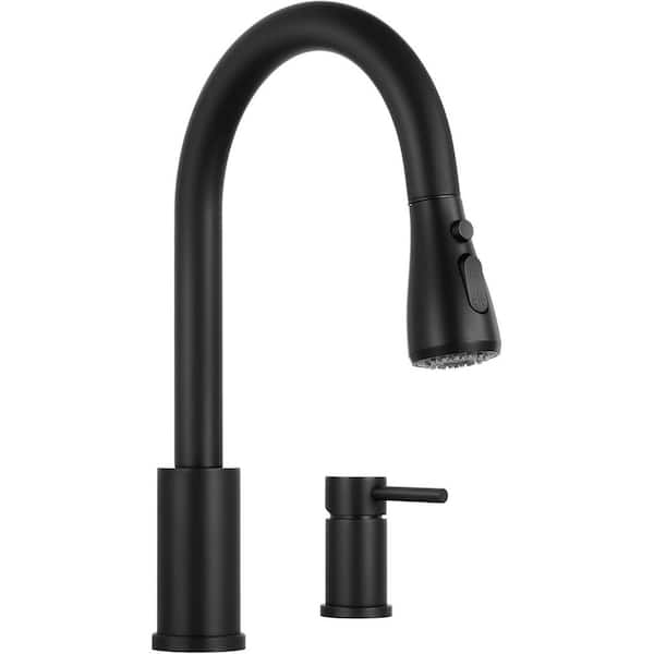 Matte Black 14.2 in. H Pull Down Sprayer Kitchen Faucet with Advanced Spray, Kitchen Sink Faucet 2 Hole