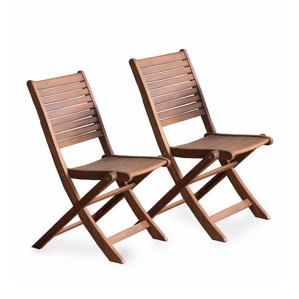Eucalyptus Wood Folding Bistro Chairs, Set of 2