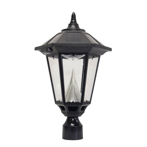 GAMA SONIC Windsor Solar Black Outdoor Post Light with 3 in. Fitter Mount