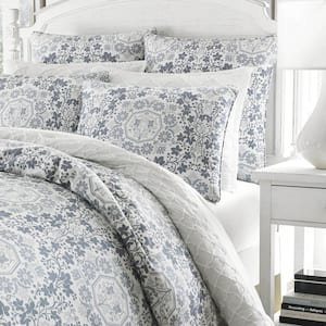 Caldecott Pastel Blue Floral Cotton Comforter Set