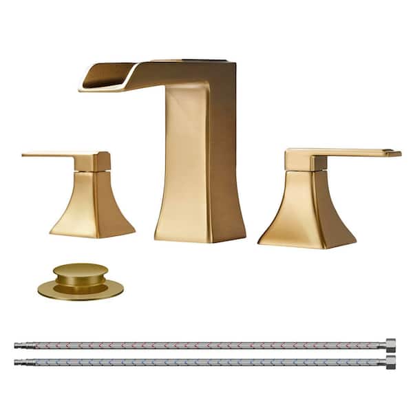 Forious pro 8 in. Widespread Double-Handle Bathroom Faucet with Pop-Up Drain 3-Hole Vanity Sink Faucet Spout in Brushed Gold
