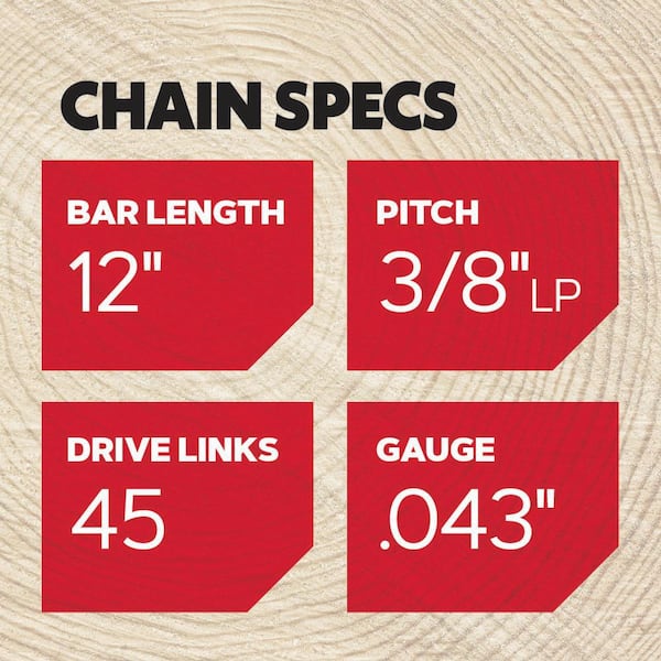 R45 Chainsaw Chain for 12 in. Bar, Fits Echo, Makita, Craftsman, Husqvarna, Ryobi and more