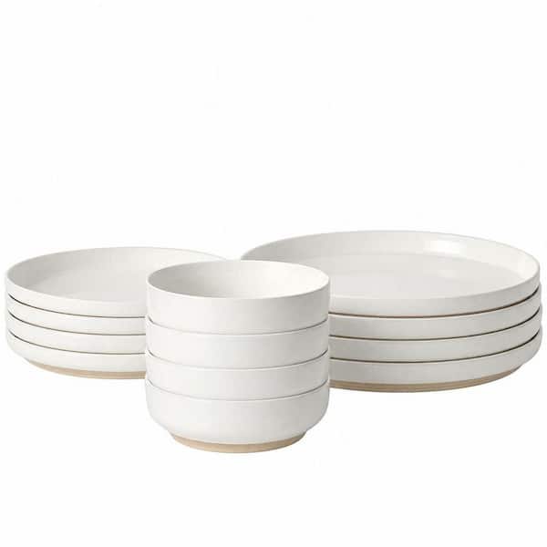 12-Piece Cream White Ceramic Dinnerware Sets (Service for 4), Scratch Resistant Dishware Dishes Set, Dishwasher Safe