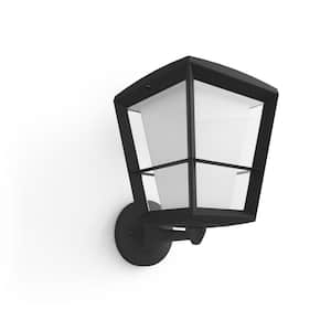 White and Color Ambiance Econic Medium Black Outdoor Wall Up Lantern with Integrated LED