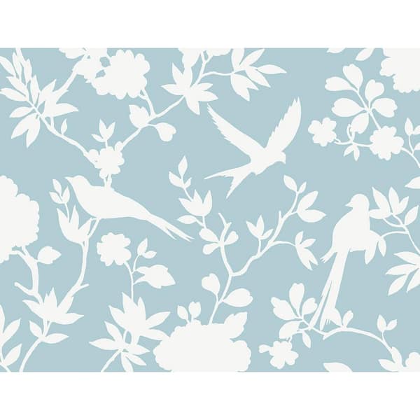 60.75 sq. ft. Coastal Haven Hampton Blue Kauai Bird Toile Embossed Vinyl Unpasted Wallpaper Roll