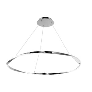 Eternal 41 in. 460-Watt Equivalent Integrated LED Chrome Pendant with Acrylic Shade