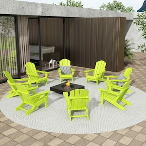 Addison Lime 8-Piece Plastic Folding Outdoor Patio Fade Resistant Adirondack Conversation Chair Set