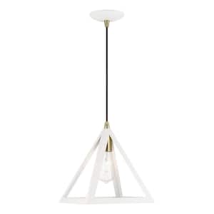 Pinnacle 1-Light Textured White Island Pendant with Antique Brass Accents