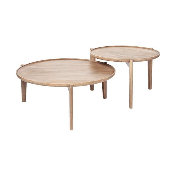 Mercana Cleaver 3-Piece 40 in. Brown Medium Round Wood Coffee Table Set with Nesting Tables