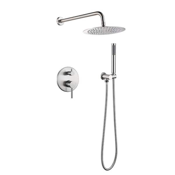 GIVING TREE 1-Spray Patterns with 1.5 GPM 10 in. Bathroom Wall Mount Round Dual Shower Heads in Brushed Nickel