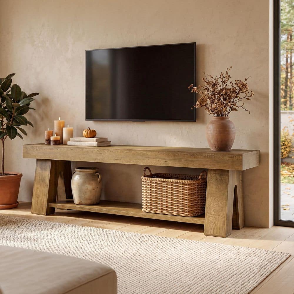 Ezlynn 63 in. Brown TV Stand Wood Entertainment Center Fits TVs up 65 in. Storage Media Shlef Home Office Open Shelf