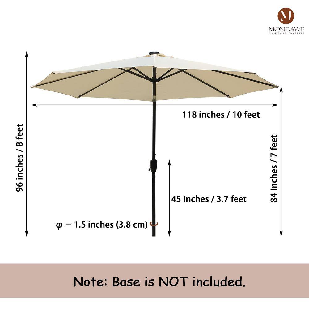 10 ft Beige Aluminum Market Patio Umbrella with LED Lights