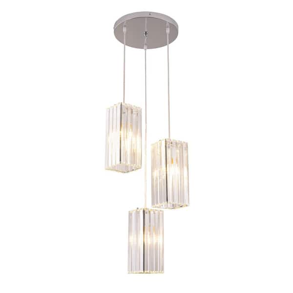 OUKANING 3-Light Silver Modern Shaded Pendant Light with Clear Glass Shade for Kitchen Island Dining Room, No Bulbs Included