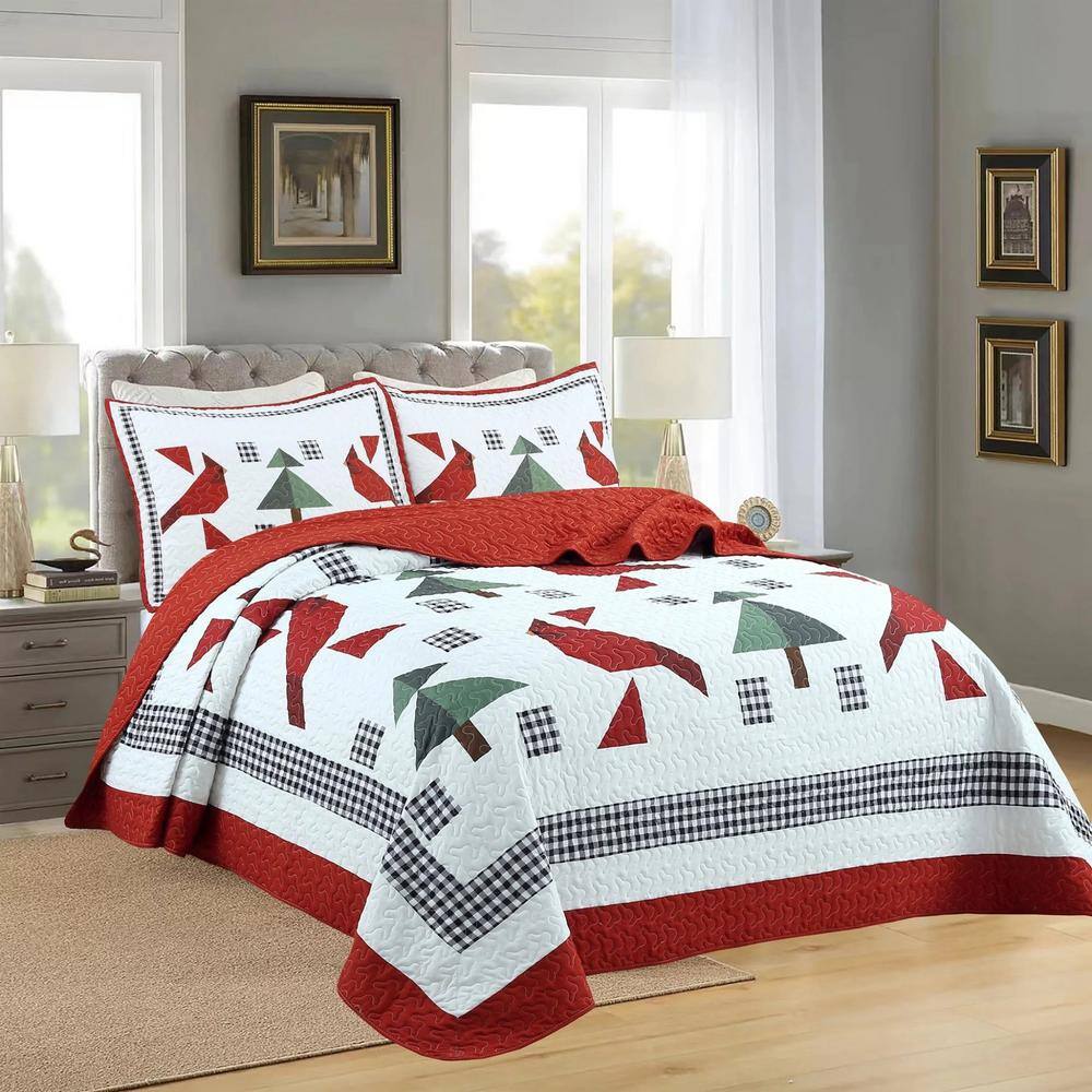 Red and White Reversible Kids Queen Bedspread Set