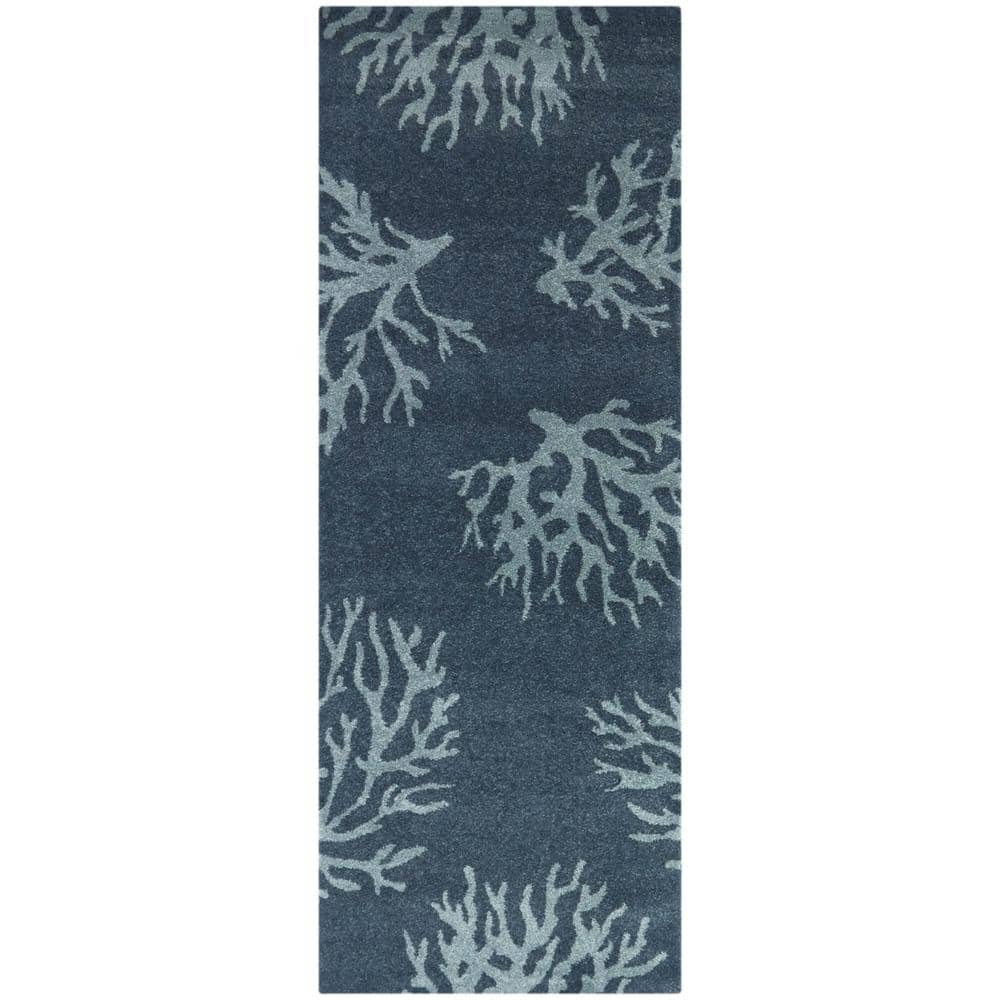 Blue Coral Print Microfiber Runner Rug