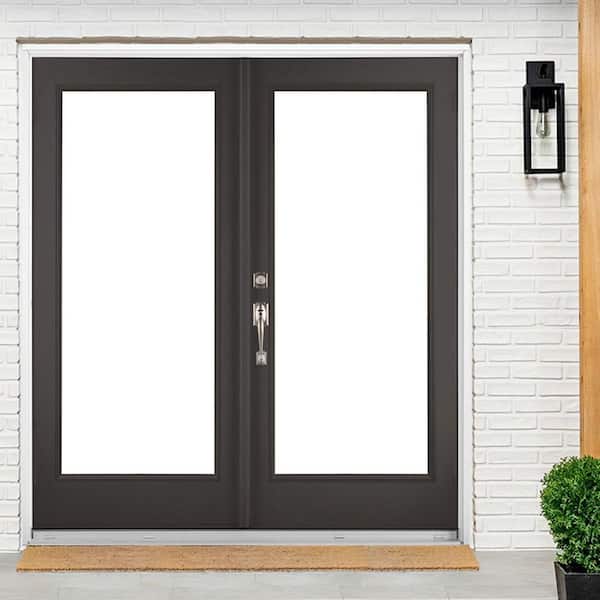 72 in. x 80 in. Black Right-Hand Inswing Fiberglass Full Lite LOE Glass Hinged Patio Door