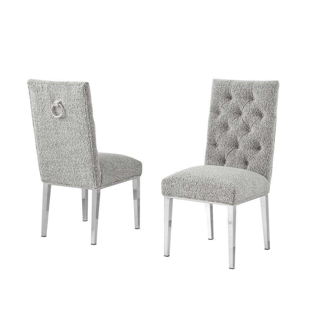 Rich Gray Boucle Fabric Side Chair with Silver Metal Legs