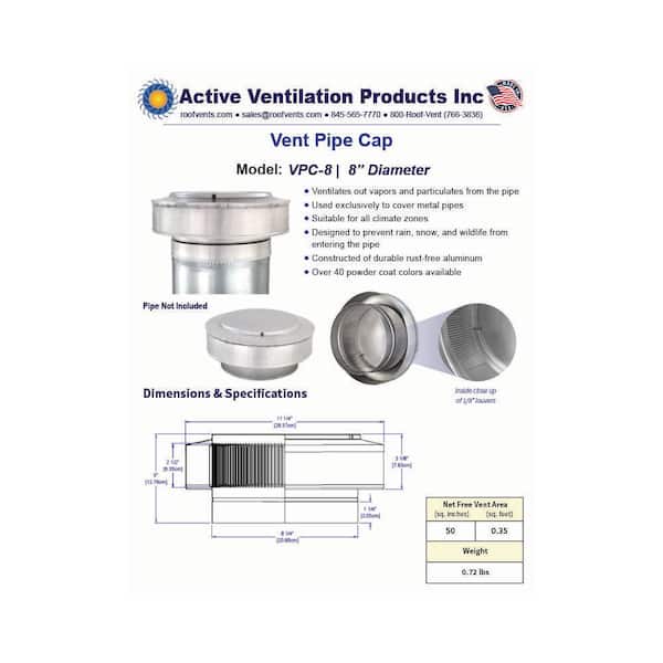 Active Ventilation 8 in. D Aluminum Vent Pipe Cap in Weatherwood