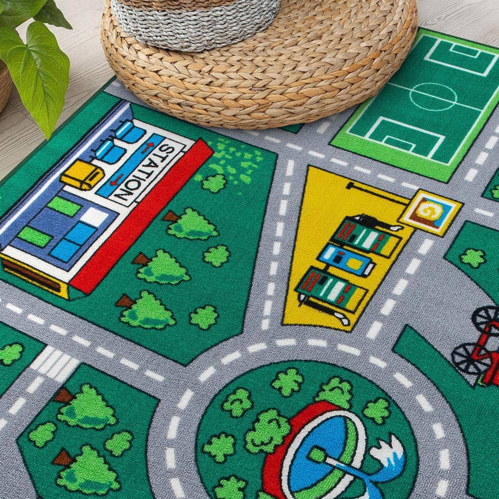 Green Educational Road Traffic Kids Playmat Area Rug 7'10" x 10'