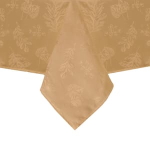 52 in. W x 52 in. L Gold Elegant Woven Leaves Jacquard Damask Tablecloth, 100% Polyester