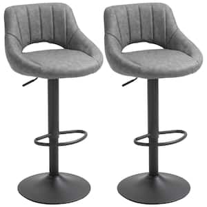 41.75 in. Grey Small Back Metal Bar Height Swivel Bar Stool with PU Leather Seat (Set of 2)