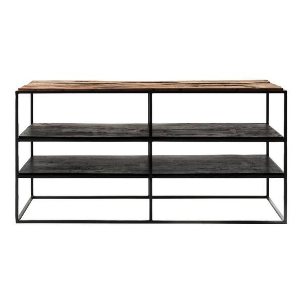 HomeRoots Rustic Boat Wood and Black TV Stand Fits TV's up to 42 in. with Cabinet