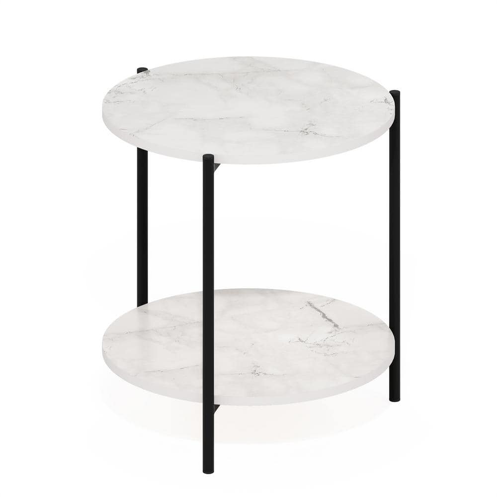 Compact Round White Wood and Metal Side Table