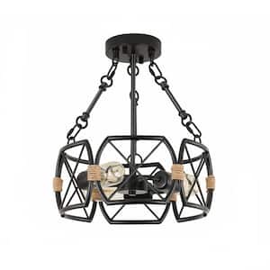 12.2 in. 3-Light Black Retro Farmhouse Round Chandelier for Dining Room Entryway Kitchen Hallway with No Bulbs Included