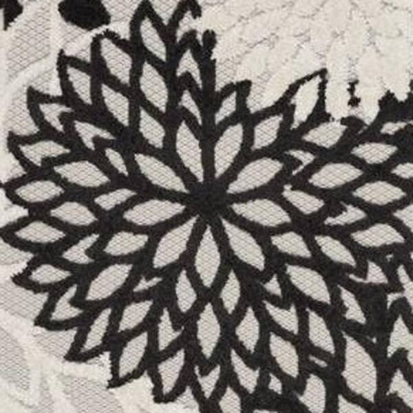 Charlie 2 X 12 ft. Black and White Floral Indoor/Outdoor Area Rug