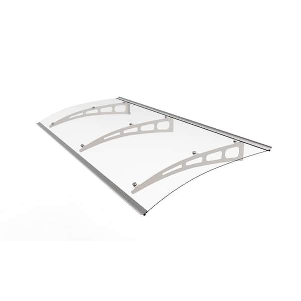 Advaning PA Series Solid Polycarbonate Aluminum Door & Window Fixed Awning (94 in. W x 35.4 in. D) in SIlver Aluminum Bracket