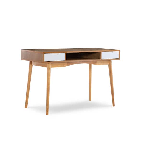 Linon Home Decor May 47.25 in. Rectangle Natural and White Wood 2-Drawer Desk with Shelf