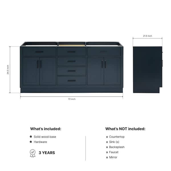 Hepburn 72 in. W x 21.5 in. D x 34.5 in. H Bath Vanity Cabinet without Top in Midnight Blue