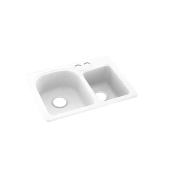 Swan Dual-Mount Solid Surface 25 in. x 18 in. 2-Hole 60/40 Double Bowl Kitchen Sink in White