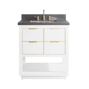 Allie 31 in. W x 22 in. D Bath Vanity in White with Gold Trim with Quartz Vanity Top in Gray with White Basin
