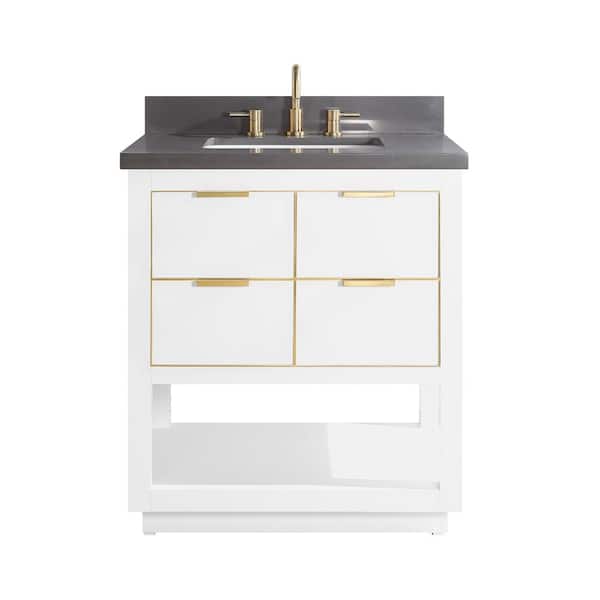 Avanity Allie 31 in. Single Sink White with Gold Trim Bath Vanity with Gray Quartz Top