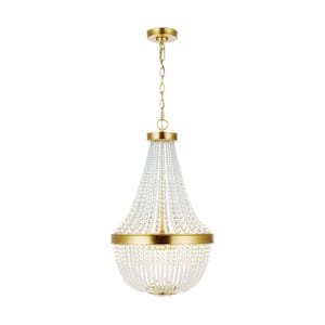 Summerhill 16 in. W x 27.5 in. H 6-Light Burnished Brass Indoor Dimmable Small Chandelier with Clear Crystal Beads