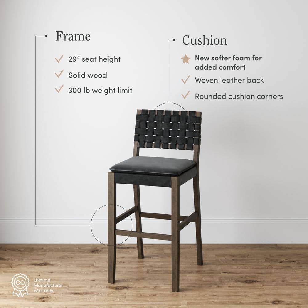 Cohen Black Faux Leather and Wood Bar Stool