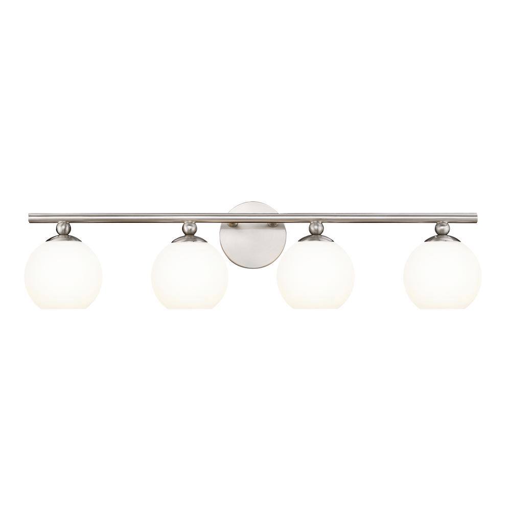 Neoma 30 in. 4-Light Brushed Nickel Vanity Light with Opal Etched Glass Sha